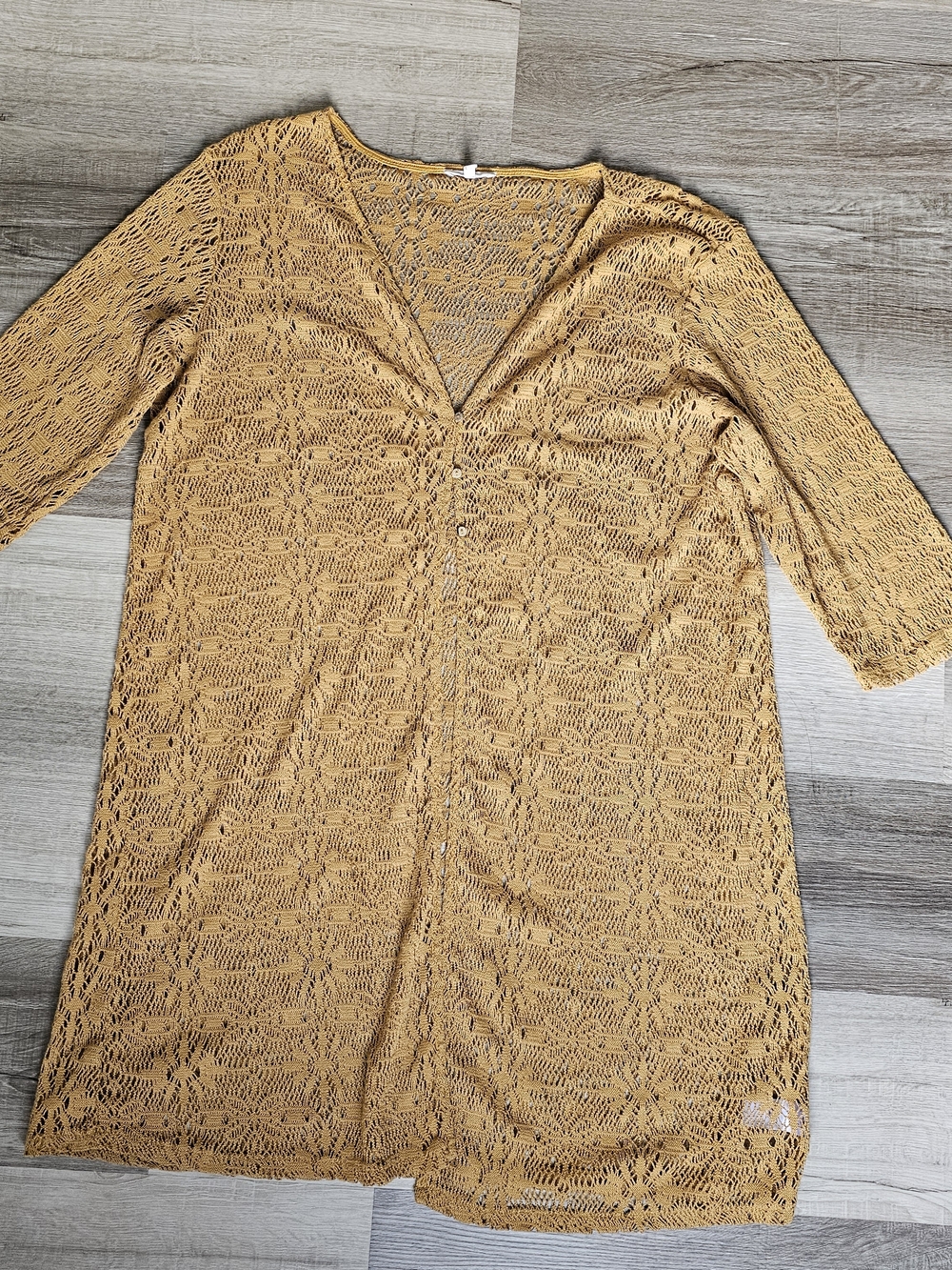 Maurices Open Crochet Cardigan in Mustard Gold - Picture 13 of 16